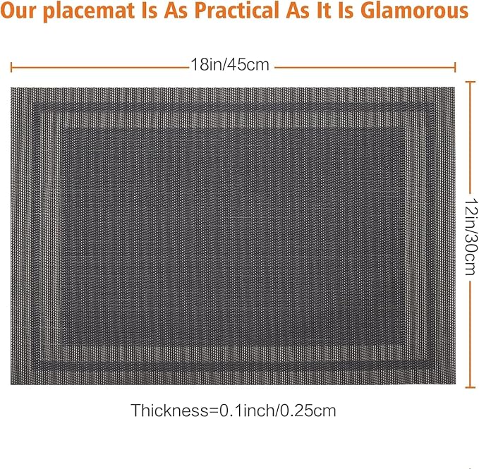 Placemats Set of 4, Vinyl Woven Black Non Slip Table Mats | Heat Resistant - Image 2