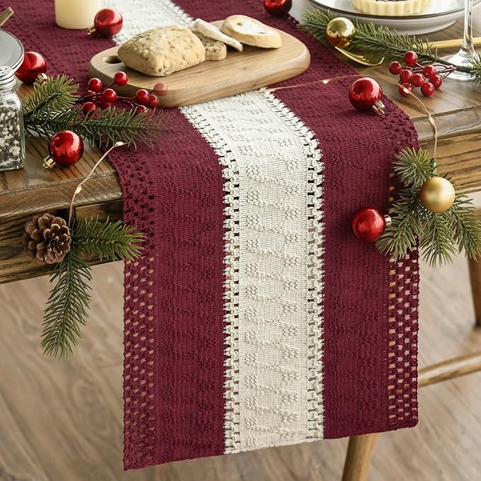 Artoid Mode Red Farmhouse Woven Table Runner 12x108 Inch | Holiday Rustic by ArtoidMode
