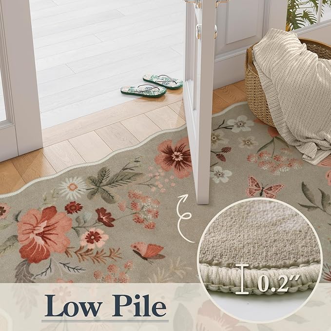 Lahome Floral Washable Rugs for Bedroom, 4X6 Area Rug Ultra-Thin Soft Living - Image 5