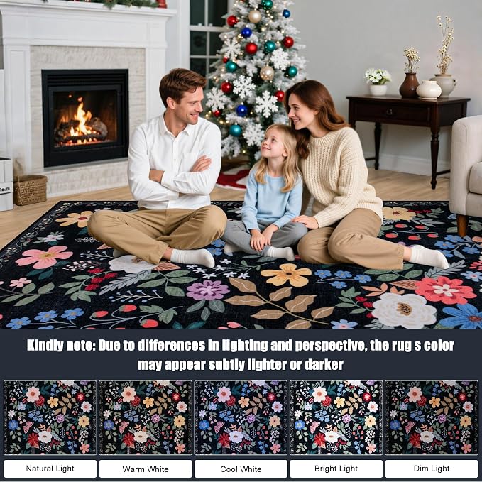 Area Rug Living Room Rugs: Floral 3x5 Washable Rug Vintage Soft Boho Non-Slip - Image 9
