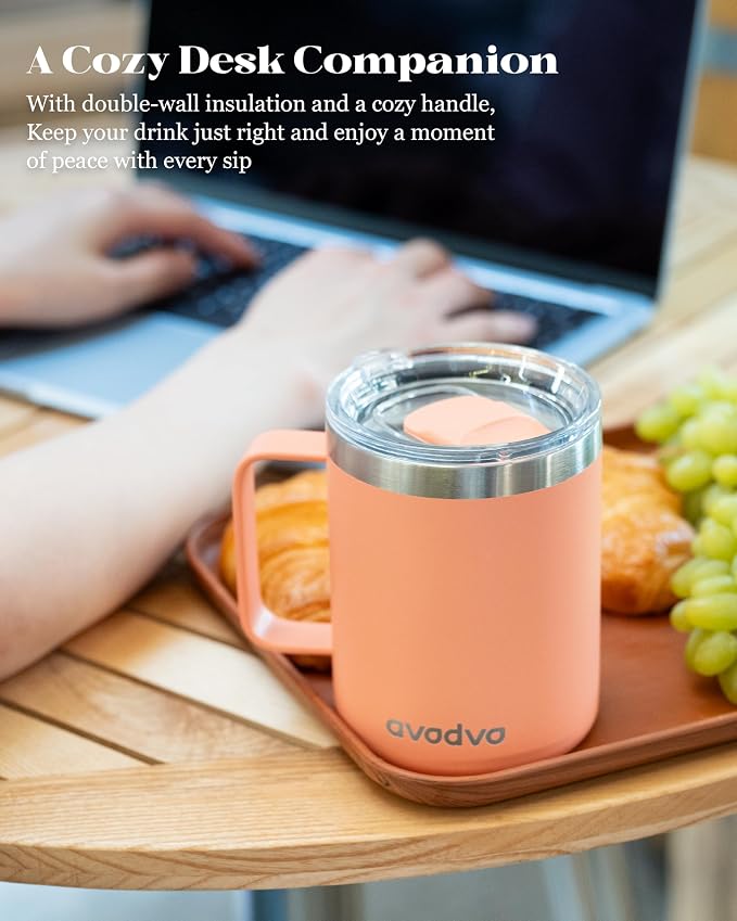 12oz Insulated Coffee Mug with Lid – Includes Two Lids, Stainless Steel Coffee - Image 5