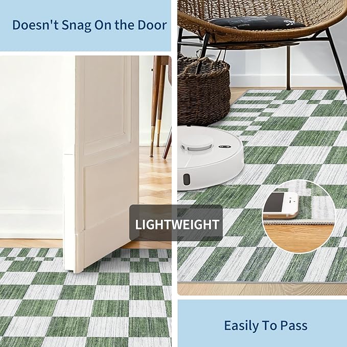GarveeHome 2×12 Kitchen Runner Rug Non Slip, Sage Green Checkered Rug, Washable - Image 6