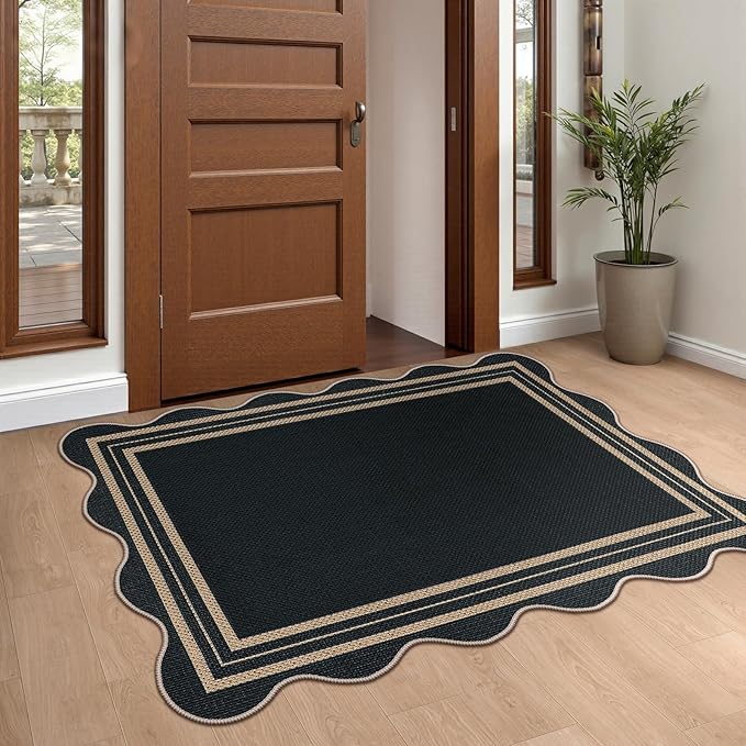 Easy Jute Black Front Door Mat, 2.6x4 Washable Entryway Rug Non Slip Small - Image 3