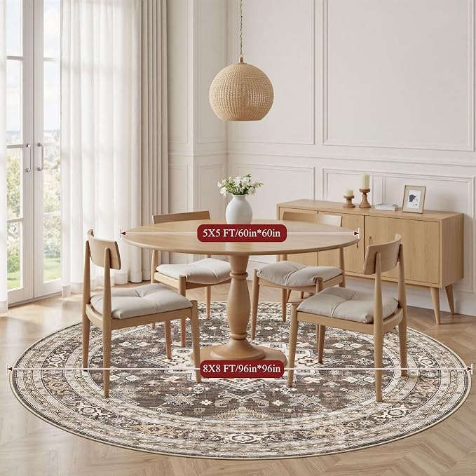 5ft Round Vintage Living Room Area Rug - Image 4