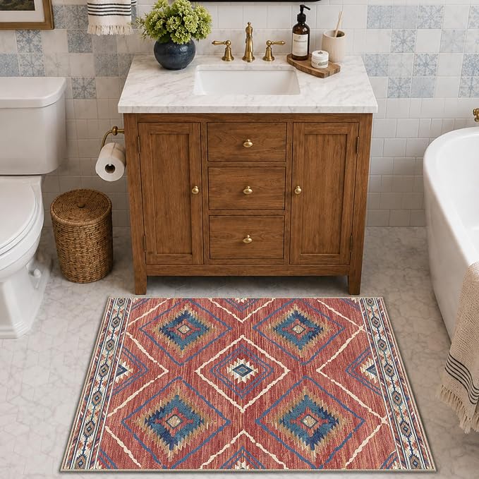 Area Rug 2x3 Rug Machine Washable Non-Slip Low Pile Print Pattern Western Rug - Image 2