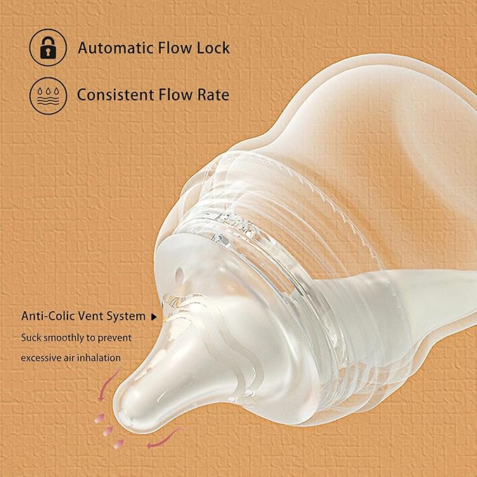 Natural Glass Baby Bottle for Breastfeeding Babies, 8oz Anti-Colic Baby Bottle with Natural Response Nipple(M), Clear, Wide Neck, 4 Pack, 3 Months+