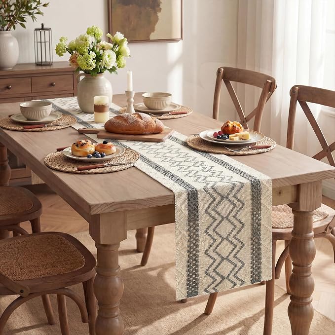 Artoid Mode Dark Grey Stripe Diamond Woven Table Runner 12x90 Inch | Holiday - Image 5