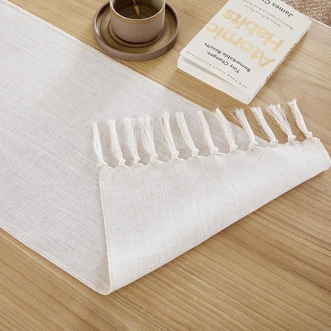 Cotton Linen Table Runner, 13x108 Inch, Off White - Image 4