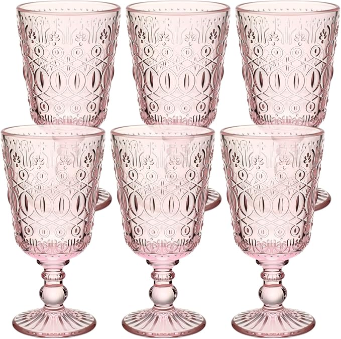 Eaasty Wine Glasses Set of 6 Vintage Goblet 9 oz Vintage Colored Glass Goblet by Eaasty