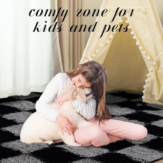 Super Soft Rug for Bedroom, 3x5 Ft Grey and Black Area Rug Classic Checkered - Image 3