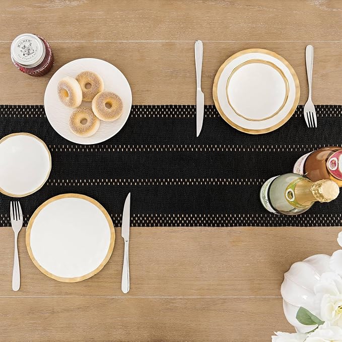 Macrame Style Boho Table Runner, 12x108 Inch Black | Woven Boho Table Runner - Image 4
