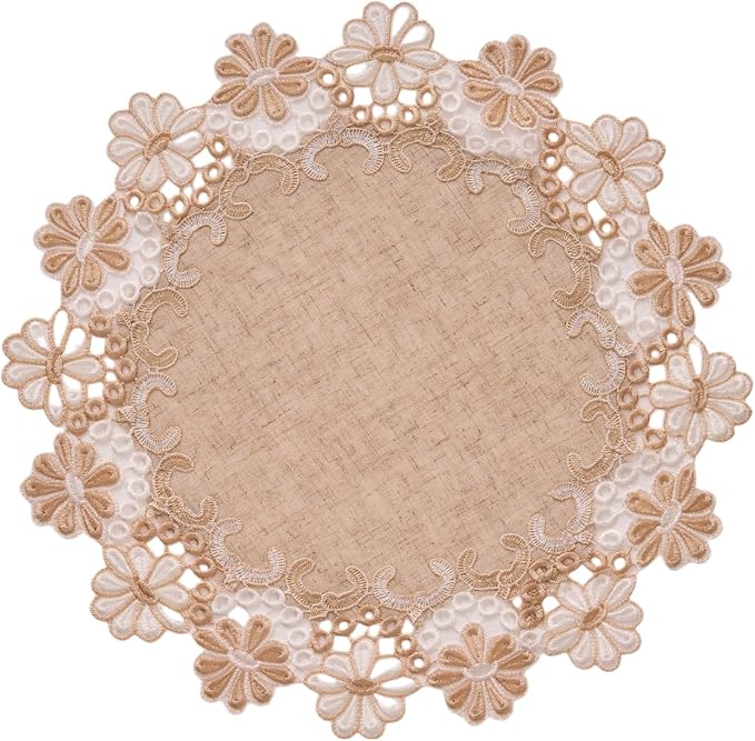 European Antique Jacquard Lace Table Doilies, Small Farmhouse Linen Embroidered by VIRFONOR