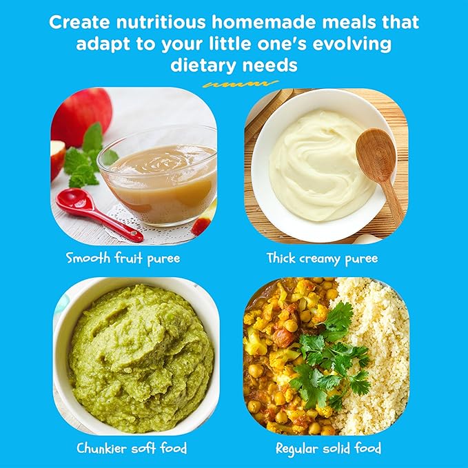 EVLA'S Baby Food Maker, Steamer, Blender, Baby Food Processor for Healthy Homemade Baby Food in Minutes, Touch Screen with 6 Reusable Food Pouches, Baby Registry Essential, Blue