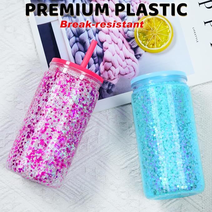 16 Oz Plastic Snowglobe Tumbler, 4 Pack Pre-Drilled Double Wall Plastic Clear - Image 4