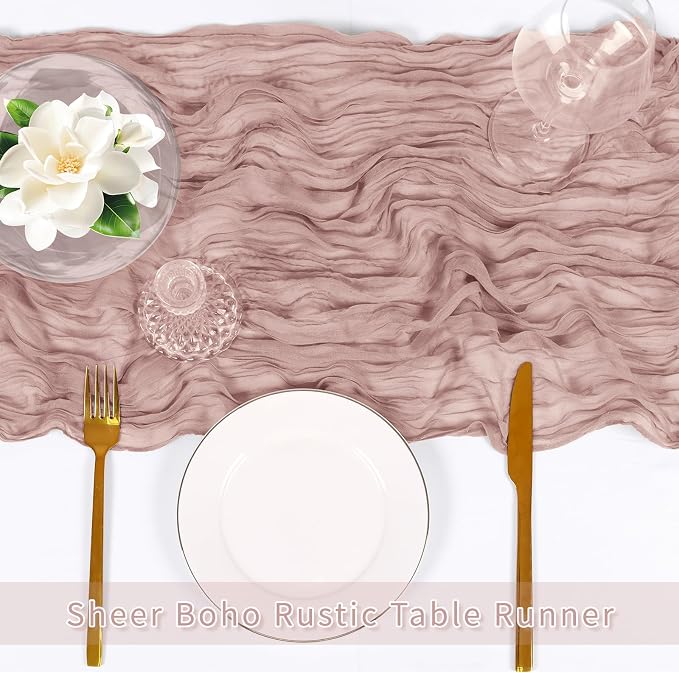 3 Pack Dusty Pink Cheesecloth Table Runner, 17 x 108 inch, Semi Sheer Boho - Image 5