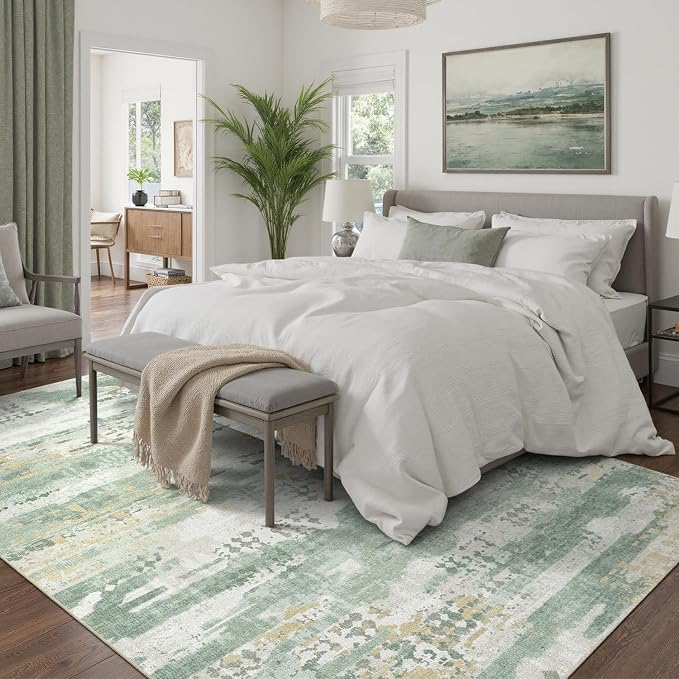 DCX Abstract Area Rug 6x9, Washable Sage Green Modern Rug - Image 2