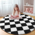 KICMOR Round Rug 4ft for Bedroom, Indoor Checkered Circular Rug for Kids Room by KICMOR