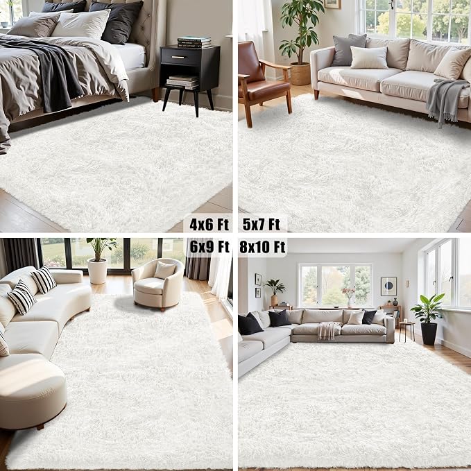 5x7 Area Rug for Living Room:Ultra Soft Fluffy Shag White Rugs, Large Fuzzy - Image 5