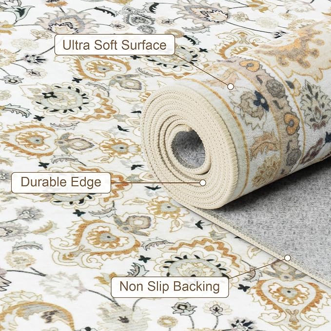 Round Area Rug for Living Room: 8 ft Washable Vintage Boho Soft Thin Circle Rug - Image 6