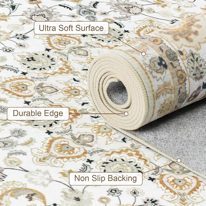 4x6 Area Rugs for Living Room: Washable Rug Soft Vintage Boho Carpet Indoor - Image 8