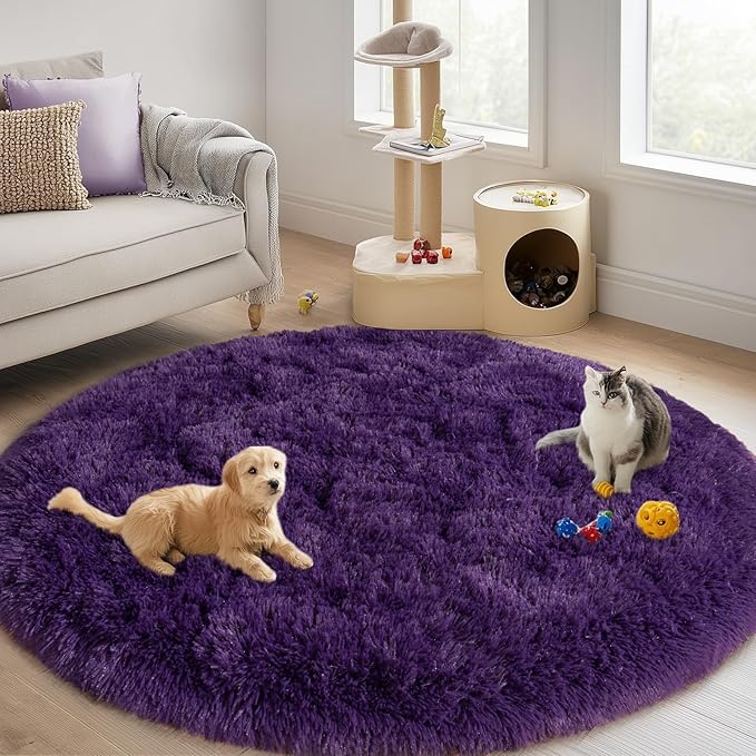 Round Purple Rug for Bedroom, 7 ft Circle Area Rugs for Living Room, Soft Large - Image 4