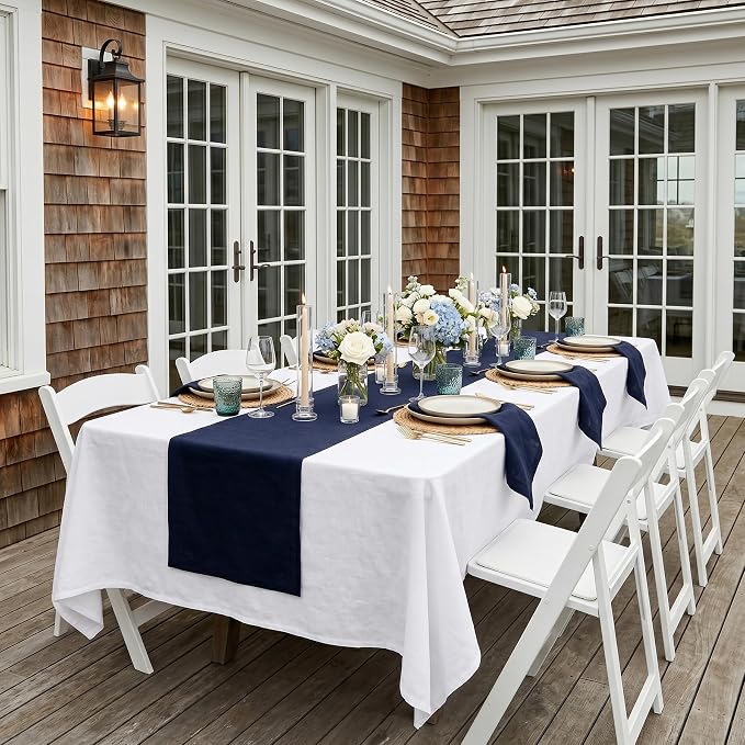Solino Home 100% Pure Linen Table Runner Navy, Fete 14 x 144 Inch Long | Table - Image 2