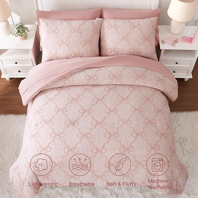 Full Size Comforter Sets with Sheets for Girls-7 Pieces Full Size Bedding Sets with Pink Comforter, Sheets, Pillowcases & Shams for Kids (Pink Diamond, 76" X 86")