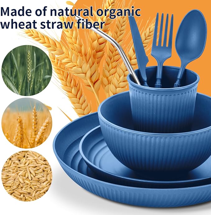 Wheat Straw Dinnerware Sets, 64-Piece Plates and Bowls Sets - Image 6