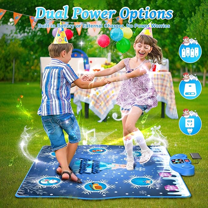 Dance Mat, Ice and Snow 6-Button Princess Dance Mat for Kids Ages 4-8, Bluetooth Music Control, 13 Built-in Music, 6 Game Modes, 3-10 Year Old Girl Gifts