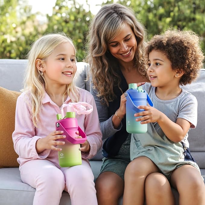 Kids Insulated Water Bottle - 12oz Stainless Steel Water Bottle with Dual Spouts - Image 7