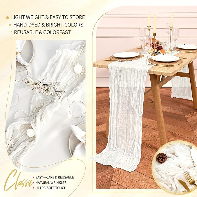 4 Pack Cheesecloth Table Runner 10FT Ivory White Table Runner Boho Gauze Cheese - Image 5