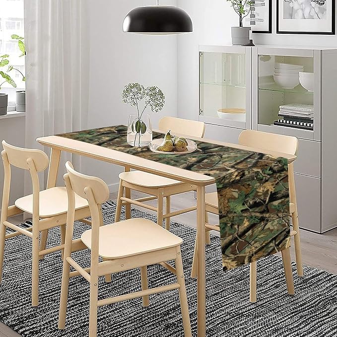 Forest Camouflage Table Runner, Camo Conifer Oak Branches Leaves Military Mossy - Image 3