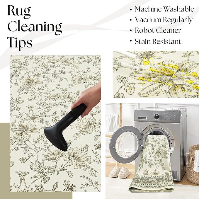 Beige Taupe Floral Area Rug for Entryway 2x3 Washable Small Rug Low Pile Non - Image 6