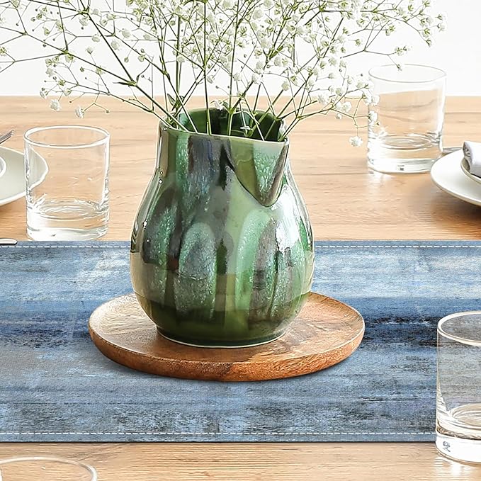 Blue Grey Table Runners Modern Art Farmhouse Linen Table Runners Dresser - Image 4