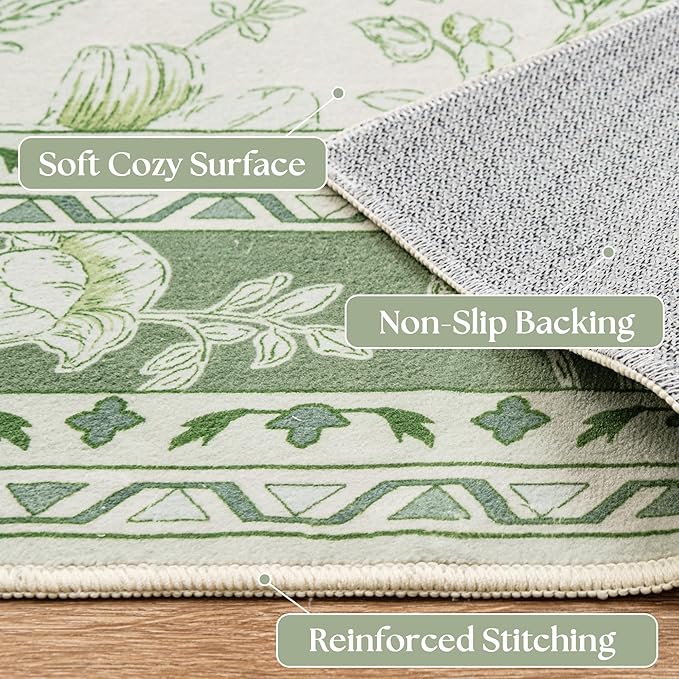 Sage Green Area Rugs 10x12 for Living Room Boho Washable Extra Large Floral - Image 3