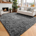 Amdrebio Grey Modern Fluffy Living Room Rugs, 5x8 Rug, Furry Area Rug by Amdrebio