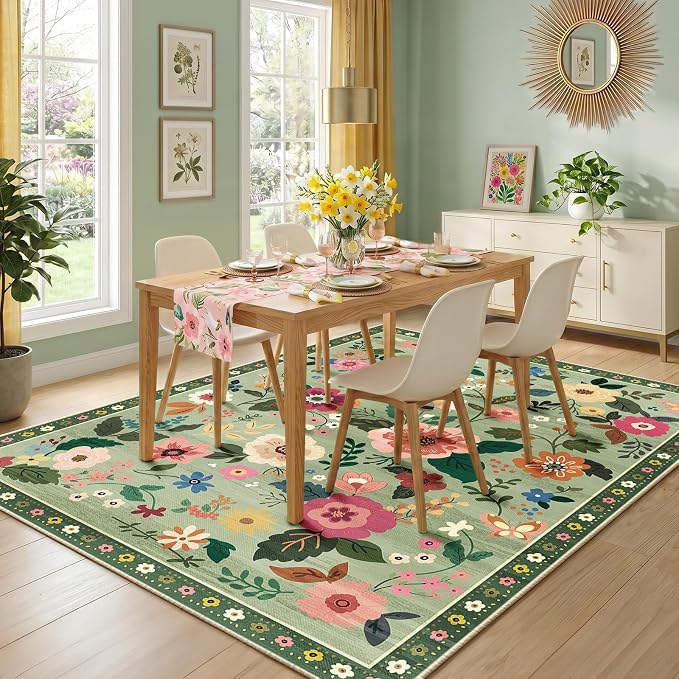 RELEANY Floral 9x12 Area Rugs Washable Print Boho Cute Carpet Non Slip Flower - Image 6