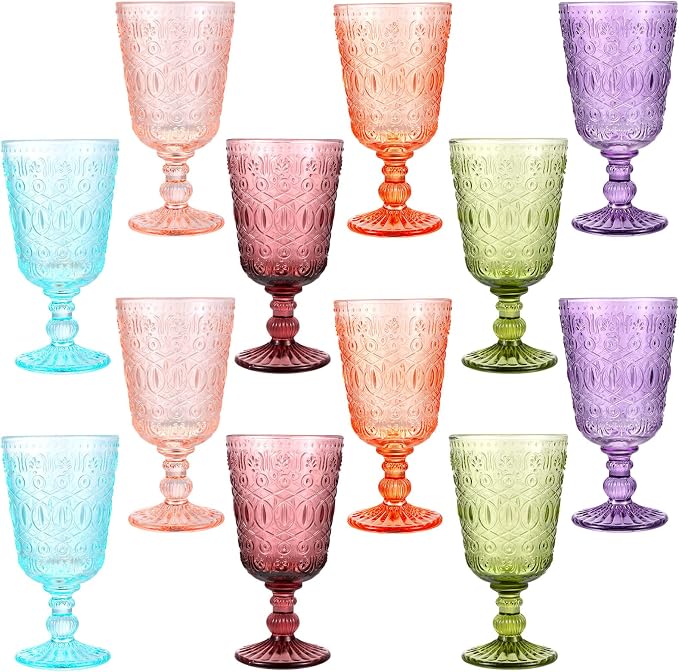 Eaasty Wine Glasses Set of 12 Vintage Goblet 9 oz Vintage Colored Glass Goblet by Eaasty