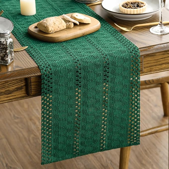 Artoid Mode Dark Green Woven Farmhouse Hollow Table Runner 12x72 Inch | Holiday - Image 6