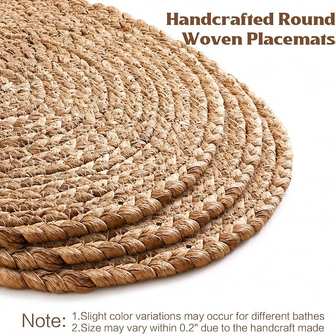 Aofmee 13.8 inch Round Woven Placemats Set of 6, Boho Rattan Place Mats - Image 9