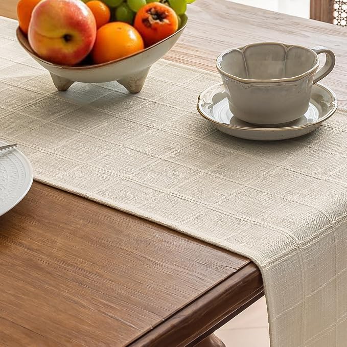 Linen Textured Table Runner, Ivory Table Runners 36 Inches Long | Raised Grid - Image 4