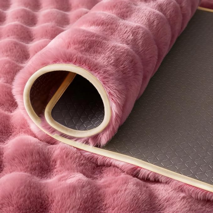 Dusty Rose Rabbit Plush Rug 8'x10', Fluffy Faux Fur Shaggy Area Rug - Image 7