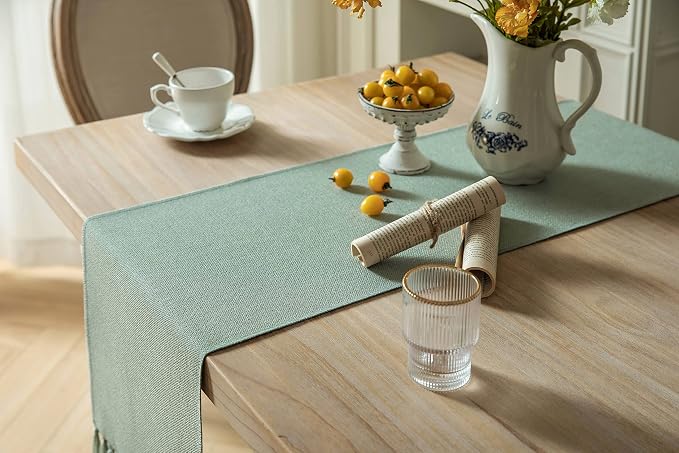 Sage Table Runners 72 Inches Long, Burlap Linen Style Rustic Farmhouse Table - Image 4