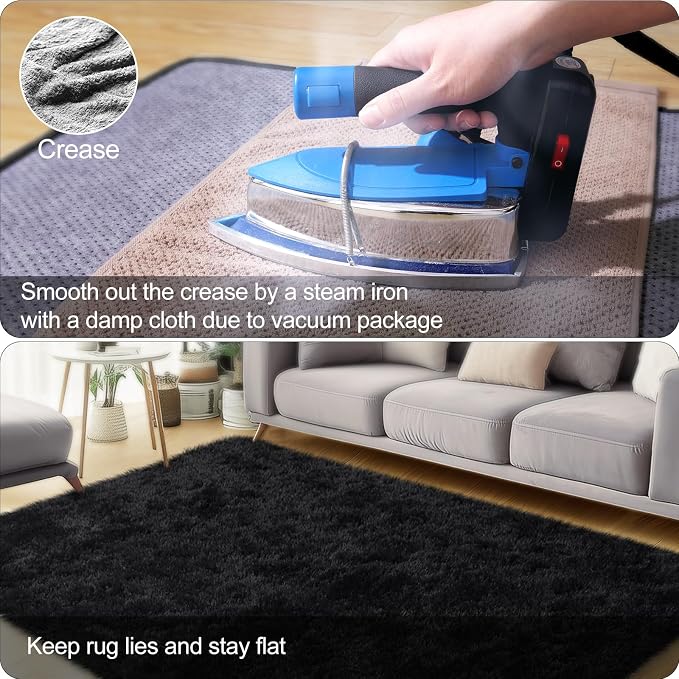 qulint 3x5 Rug for Bedroom, Fluffy Soft Black Rug for Living Room, Fuzzy Plush - Image 5