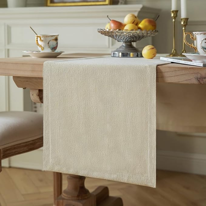 Burlap Style Farmhouse Table Runner, 14x60 Inches Cream | Thick Durable Fabric by ZEEMARTONLINE