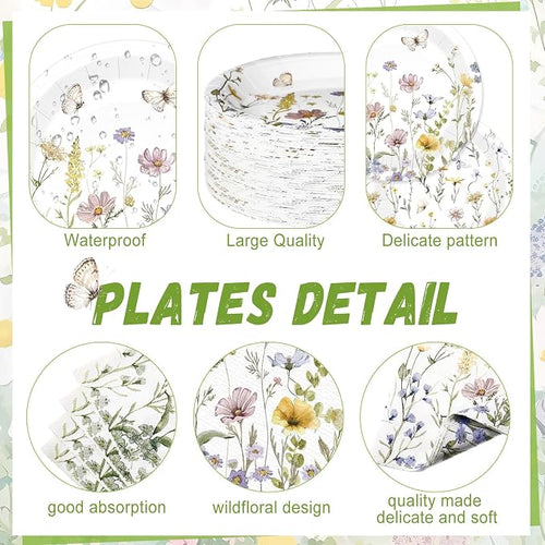 250 Pcs Wildflower Party Decorations Include Spring Summer Floral Paper Plates - Image 2