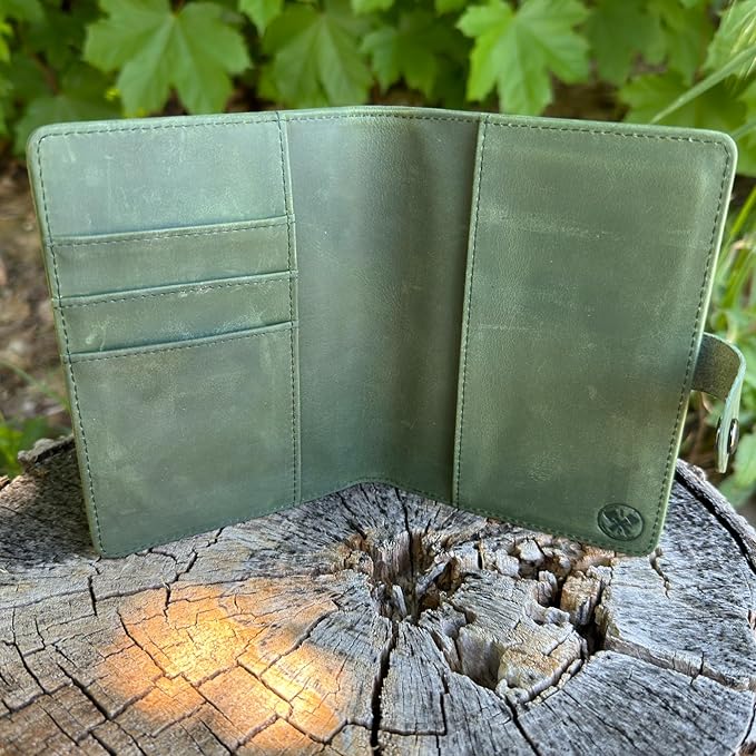 Genuine Leather Passport Holder Compatiable with and Moto Tag Wallet for Men and Women RFID Blocking for Secure Traveling and Documentation Organizer (Green)