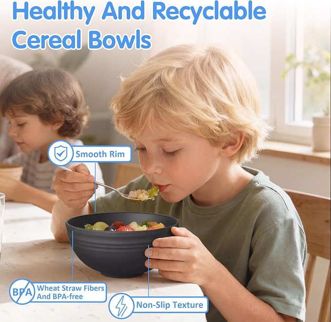 Quatish 4 PCS Unbreakable Cereal Bowls, Dishwasher & Microwave Safe Wheat Straw - Image 5