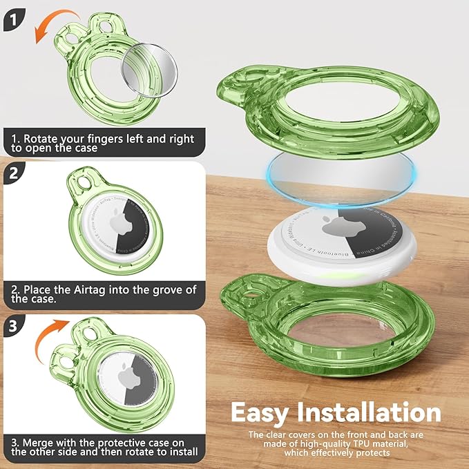 Upgrade Waterproof 4 Pack Airtags Holder with Apple Airtags Keychain, Hard PC Clear Air Tag Case, Anti-Scratch & Shock Air tag Holder, Men's Women's Keyrings & Keychains -Clear-Pink+Purple+Green+Blue