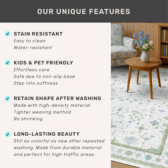 Hazo Haus Blue and Green Washable Rugs 3x6 - Image 7